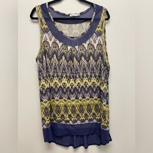 4 for $25 🍒 Reitmans Blue & Yellow Geometric Print Long Tunic / Top
